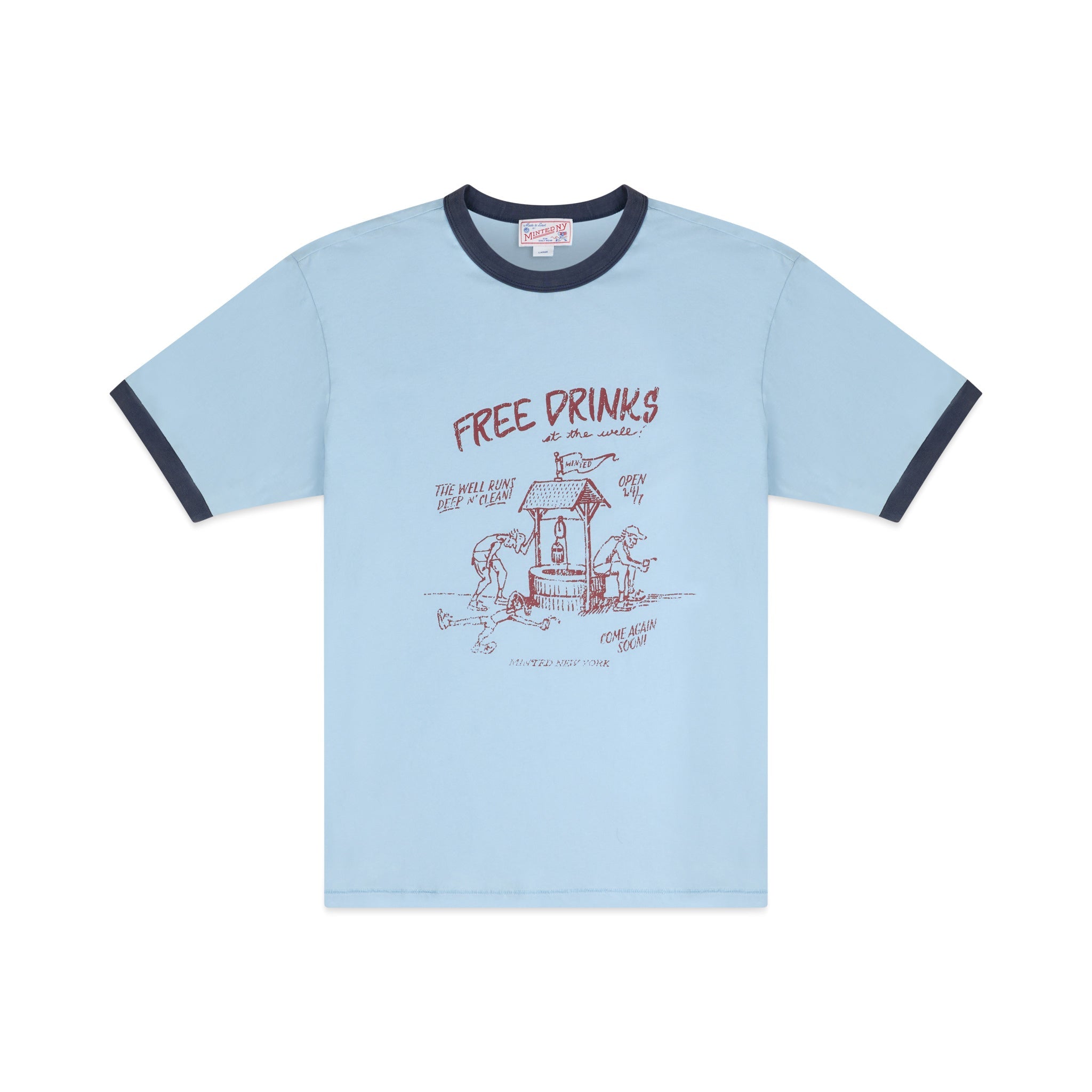 LinoCotton Ringer Tee "Free Drinks at the Well" - Minted New York