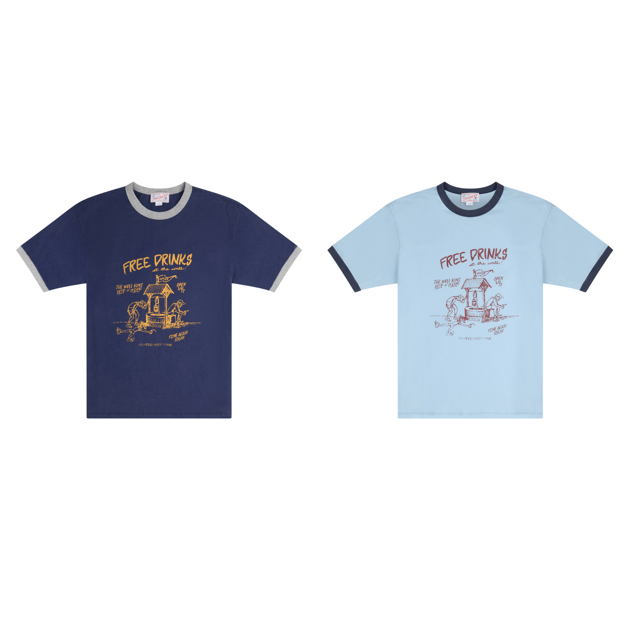 LinoCotton Ringer Tee "Free Drinks at the Well" - Minted New York