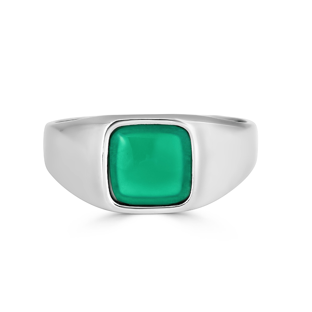 Square Agate Stone Ring — Green