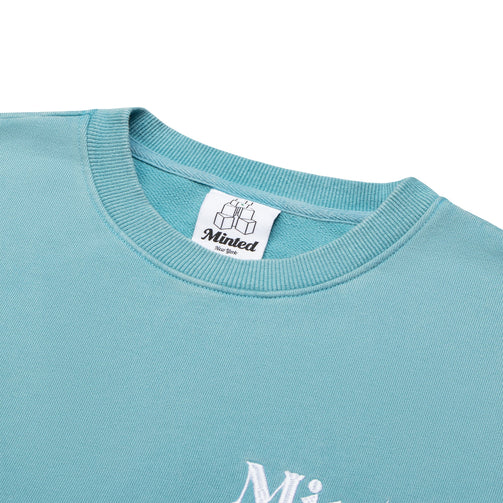 Light Blue Washed Embroidered Crewneck - Minted New York