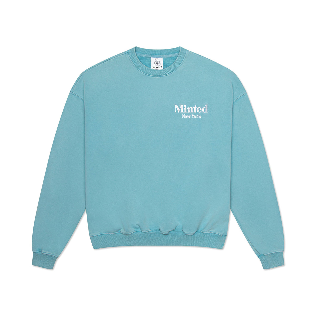 Washed Embroidered Crewneck — Light Blue