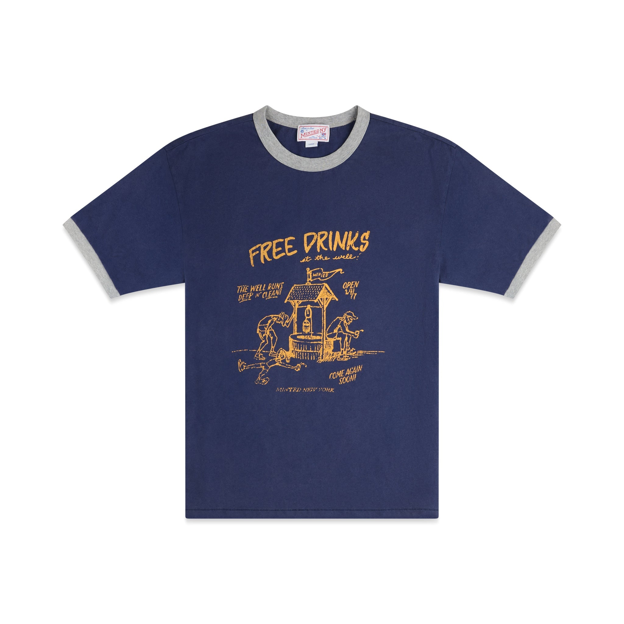 LinoCotton Ringer Tee "Free Drinks at the Well" - Minted New York