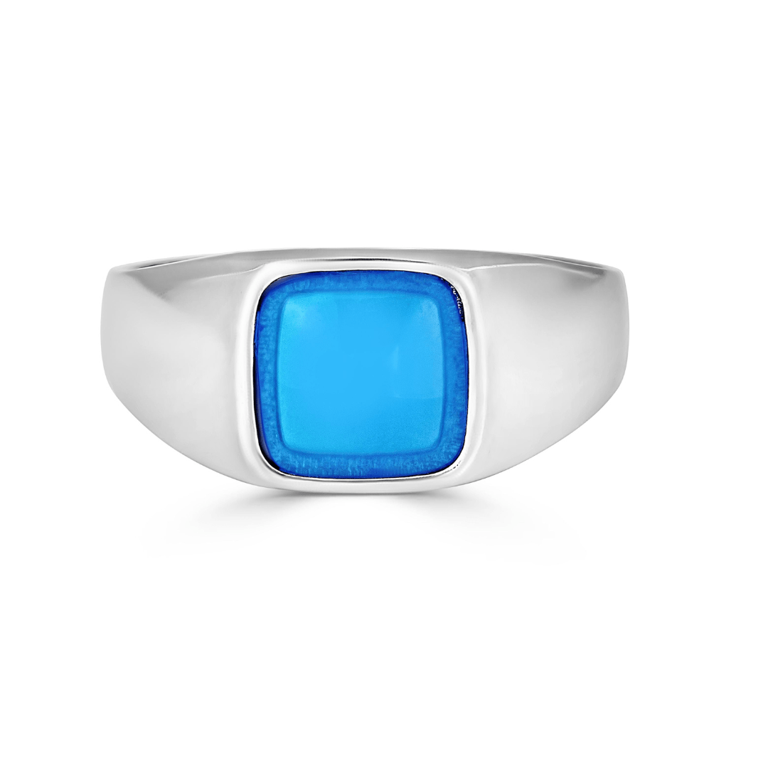 Square Agate Stone Ring — Blue